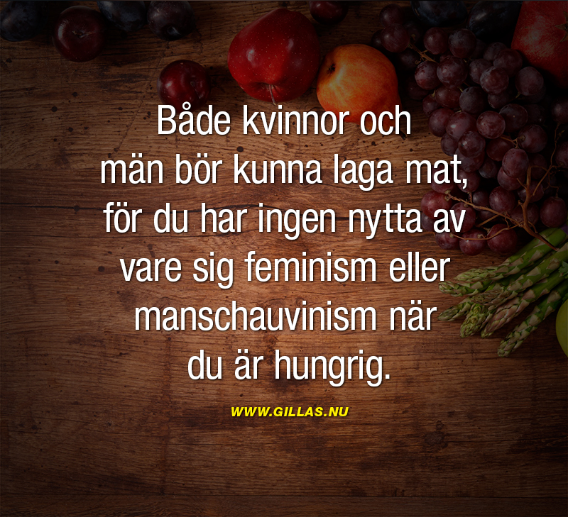 Både kvinnor och män bör kunna laga mat, för du har ingen nytta av vare sig feminism eller manschauvinism när du är hungrig.